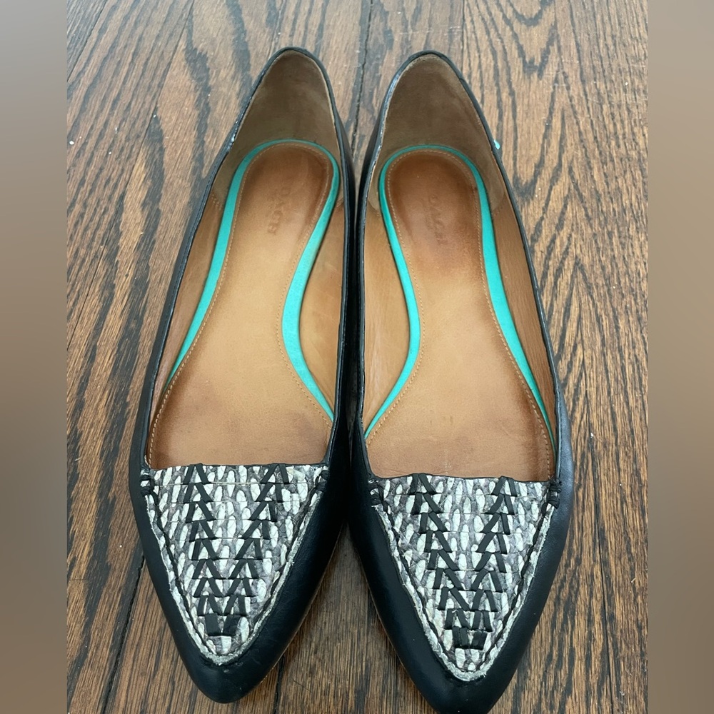 Coach Leather Woven Pointed Toe Flats Black | Size 7.5B